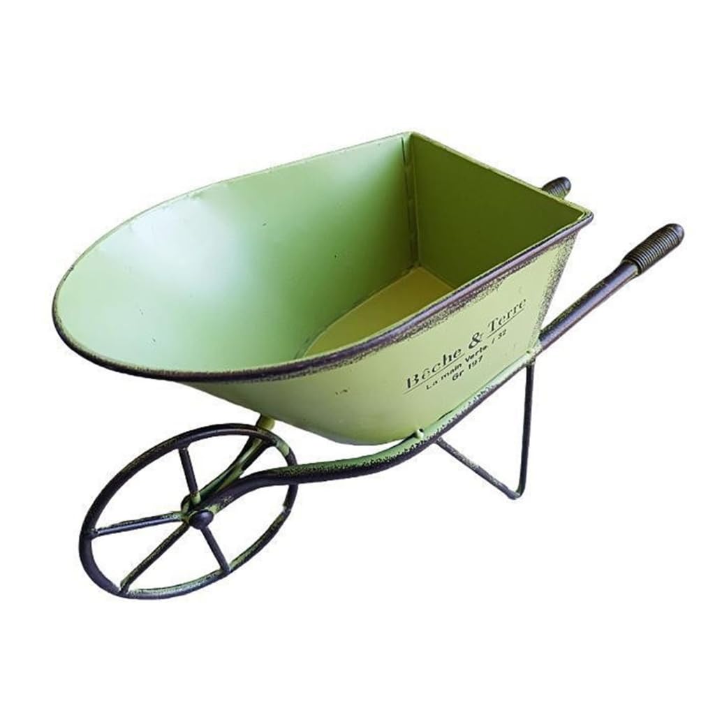 YUSHTPO Classical Iron Art Single Wheel Cart for Garden Decors Metal Wheelbarrow Small Planter Flower Pots Plant