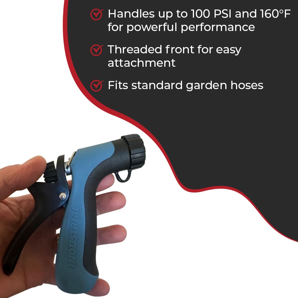 Hi-Tech Heavy Duty Industrial Hose Nozzle – High Pressure 100 PSI, Hot Water & High Temp Resistant, Pistol Grip Spray Nozzle for Garden Hose, Marine & Commercial Grade