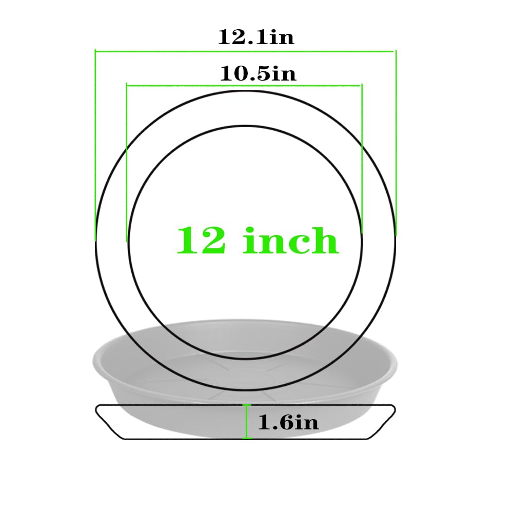 OVZILKI 6 Pack of Plant Saucer Tray 11 12 inch, Heavy Duty Plastic Pot Plant Drip Trays Saucers for Indoors Outdoor, Plant Water Tray for Planters 11-12" (12", Black)