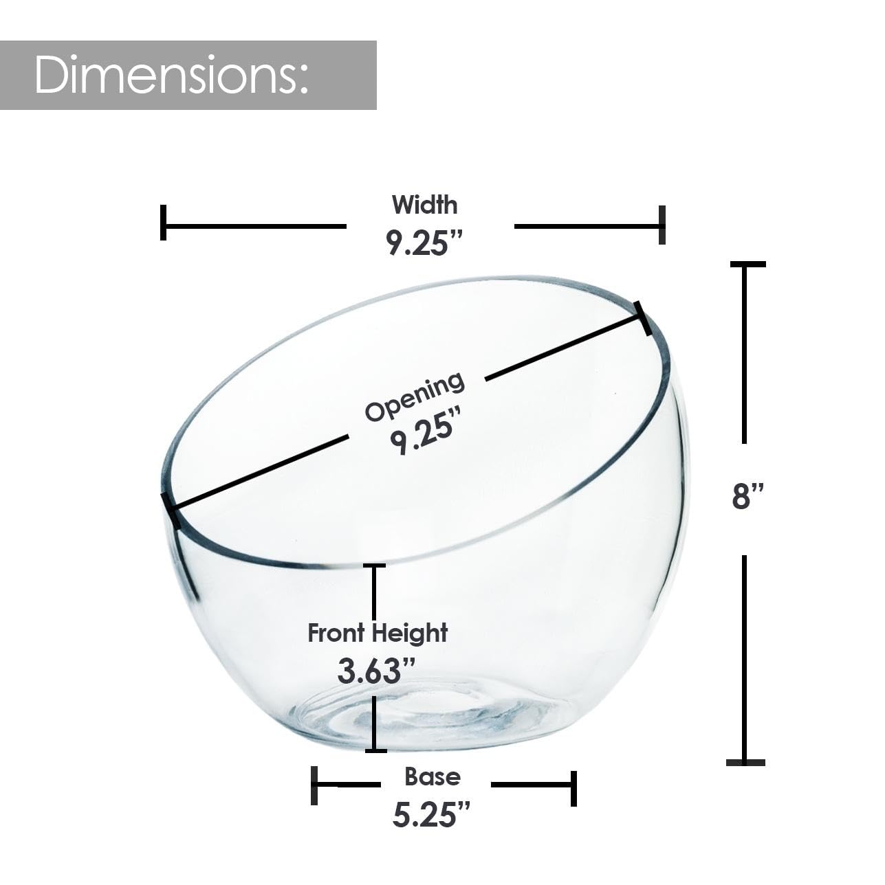 Craft And Party, Slant Cut Bowl Glass Vase, Glass Fish Bowl Vase, 8.5" Height x 10" Width Fruit Jar, Candy Dish, Clear Terraium, Flower Vase Centerpiece