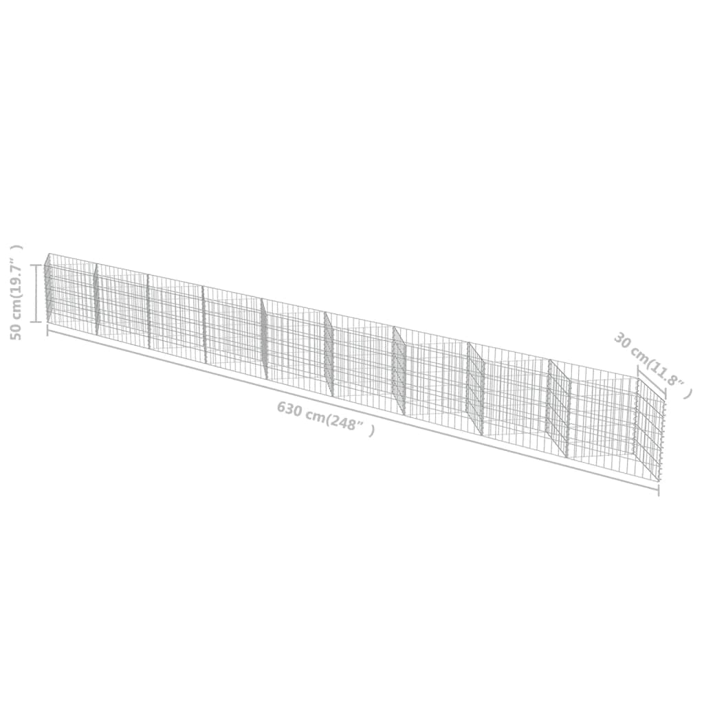 vidaXL Gabion Basket for Garden, Galvanised Steel Gabion Planter, Gabion Raised Bed, High Load Capacity, 248''x11,8x19,7''