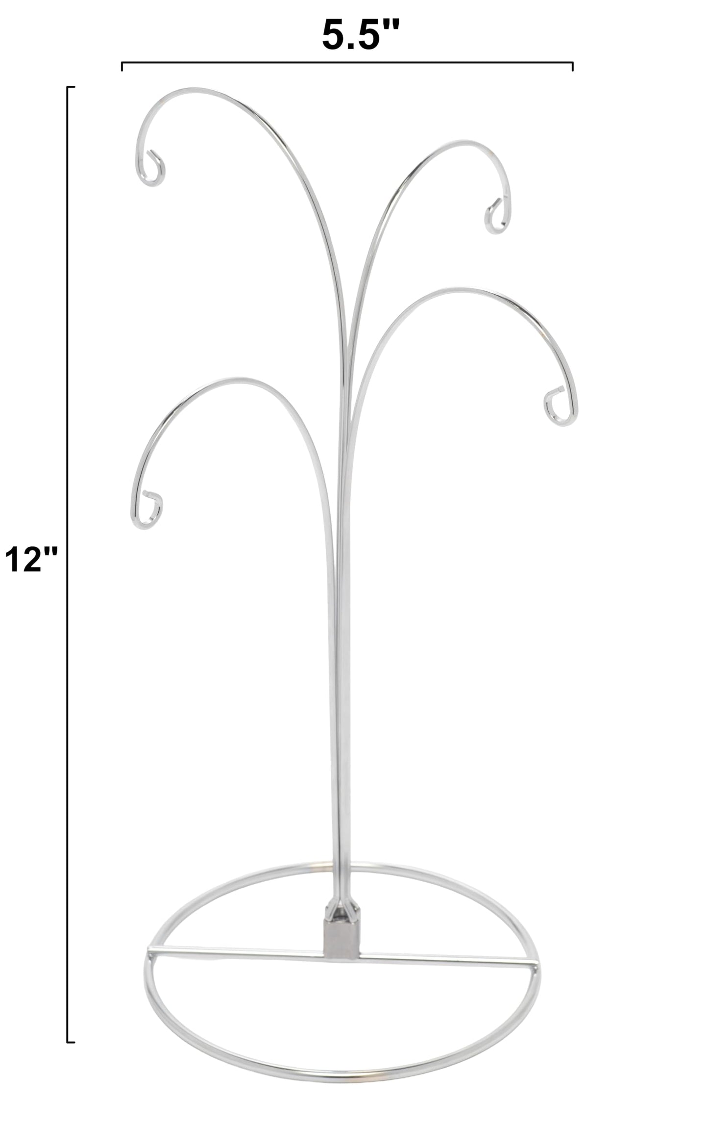Creative Hobbies 2 Pack of Metal Ornament Display Stands – 12″ Tall with Four Hooks at Varying Heights for Christmas Ornaments and Keepsakes (Silver)