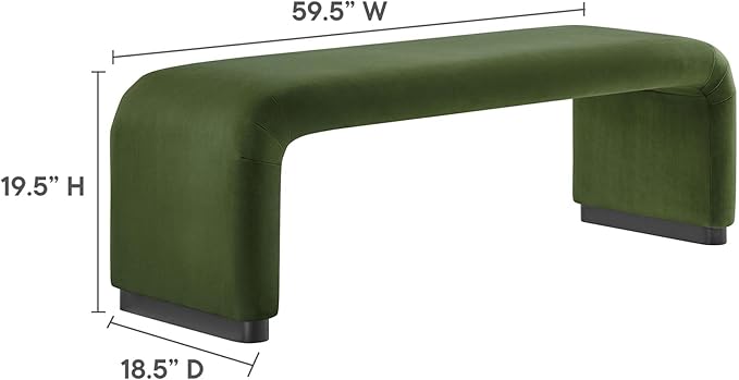 Modway EEI-6734-BLK-MOS Koda Performance Velvet Waterfall Long Bench
