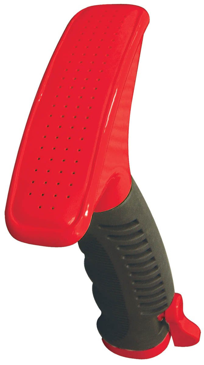 Dramm ColorStorm Premium Fan Spray Nozzle for Garden Hose – One Touch Thumb Control Valve, Durable Metal Construction, Gentle Fan Spray for Watering Plants, Red