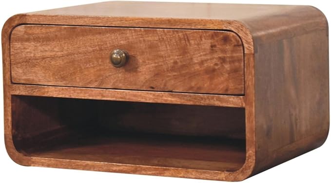Furniture Solid Wood Curved Honey Caramel Wall Mounted Bedside