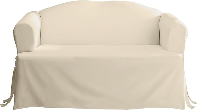 SureFit Home Décor Cotton Duck Solid T-Cushion Loveseat One Piece Slipcover