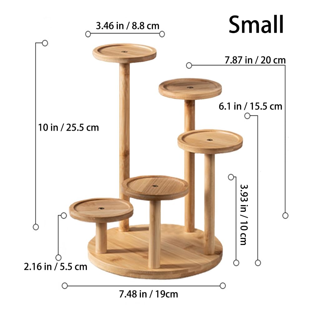 SRTFINE 5 Tiered Desk Plant Stand Round Bamboo Plant Shelf Tabletop Succulent Herb Stand Desktop Plant Stand Indoor Plant Rack for in Living Room Office Decoration - Small
