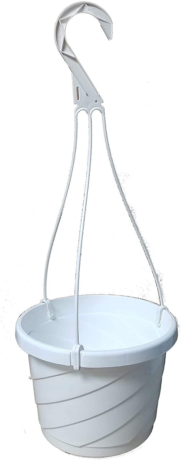 Seed Kingdom 3 New 8 Inch Hanging Basket Plastic Nursery Pots ~ White ~ Pots are 7.25 Inch Round at The Top and 5.5 Inch Deep and Includes Internal Dish. (3 Pots)