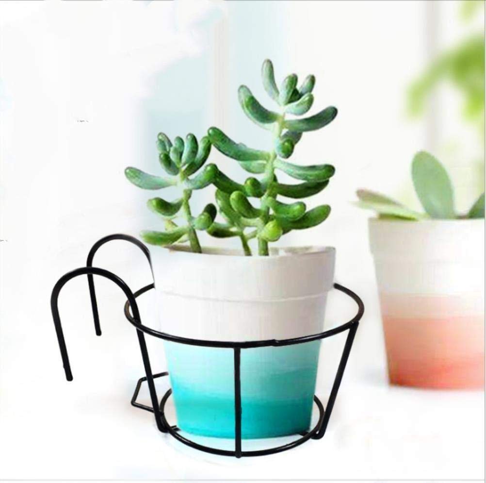 1 Pack Hanging Railing Planters Flower Pot Holders Plant Iron Racks Fence Metal Potted Stand Mounted Balcony Round Plant Baskets Shelf Container Box for Indoor and Outdoor Use-Black,Garden Steel Pots