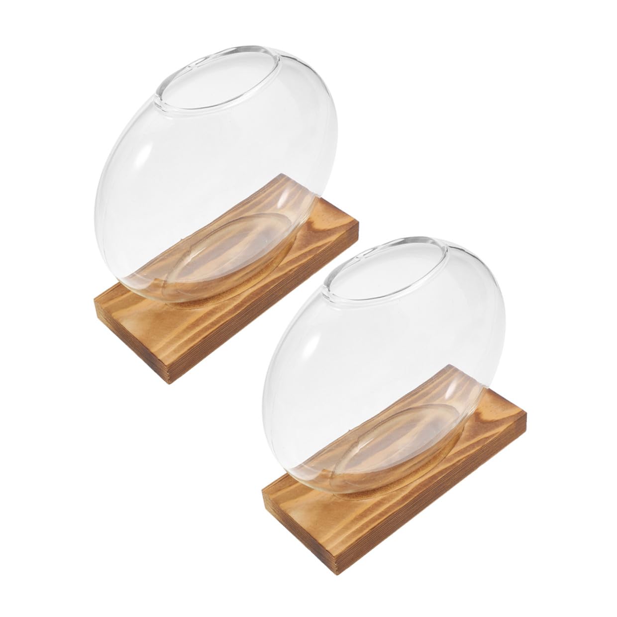 EXAOMBLE 2pcs Hydroponic Glass Vase with Wooden Base, Glass Flower Pot for Plant Propagation, Indoor Terrarium Planter for Home and Office Décor