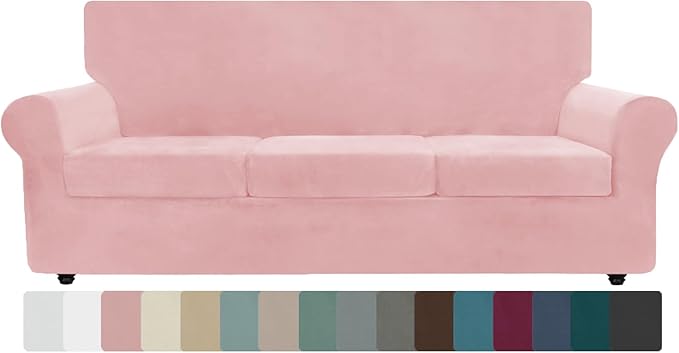 ZNSAYOTX Oversized Velvet Couch Cover 4 Piece Stretch Sofa Covers