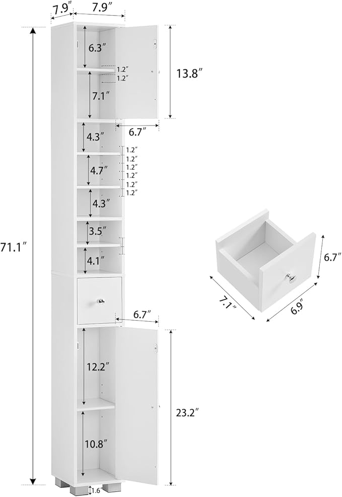 TEENFON Bathroom Cabinet, Narrow Bathroom Storage Cabinet