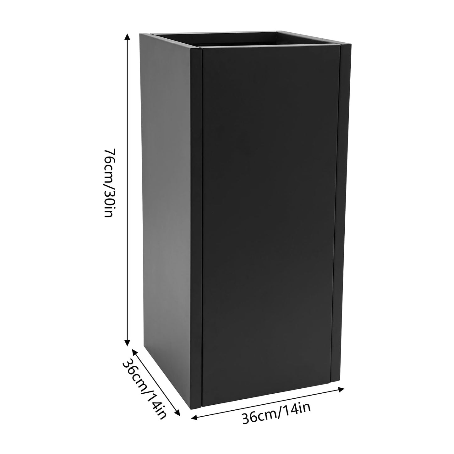 Yellulu Planter Box with Removable Insert Shelf | Rectangular Modern Metal Planter Box|Indoor Outdoor Cube Steel Flower Pot | for Patio, Deck, Yard, Garden (Black, 14" L x14 W x 30" H)