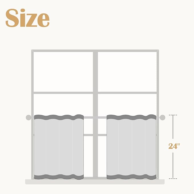 jinchan Tab Top Linen Kitchen Curtains 24 Inches Striped Tier Curtains Farmhouse Modern Cafe Style Small Window Treatments Airy Light Filtering Rod Pocket for Living Room Bathroom 2 Panels Tan