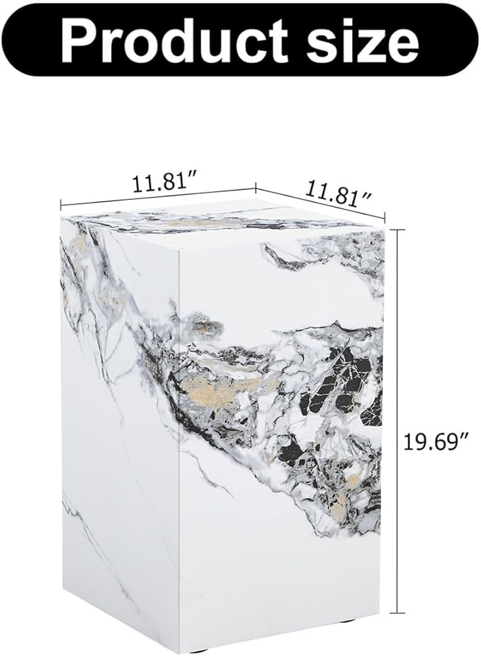 End Table, Side Table Living Room Table, Faux Marble Sofa Couch White Bedside