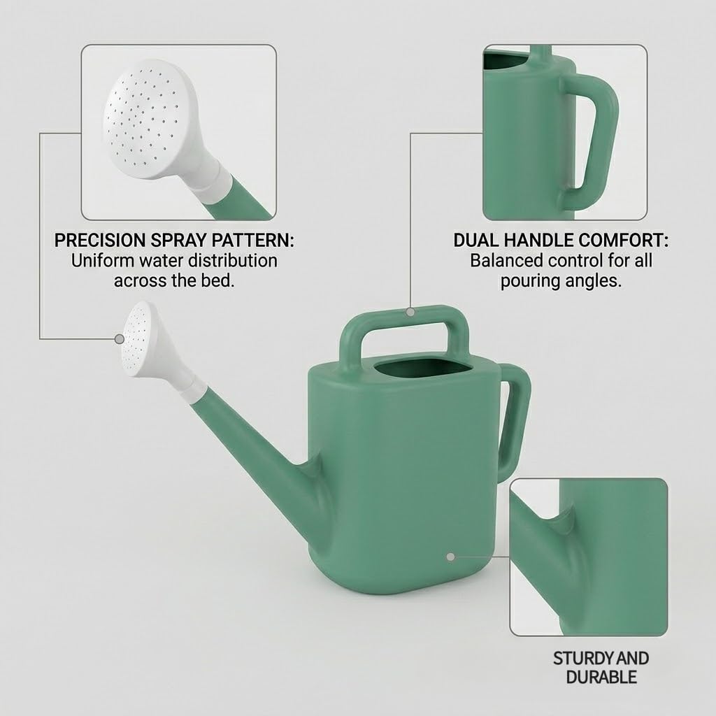 2 Gallon Watering Can for Outdoor Plants, Large Garden Watering Can with Detachable Sprinkler Head, Heavy Duty Resin Water Canner for Flowers, Indoor & Potted Plants, Green