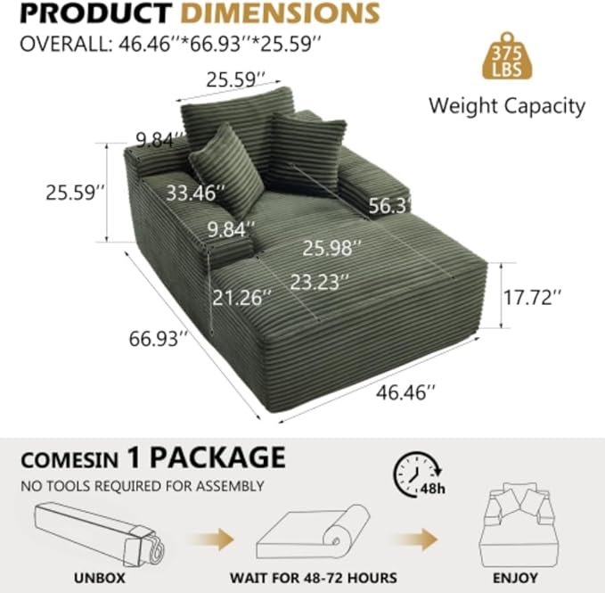 Oversized Boneless Chaise Sofa Bed, Corduroy Chaise Lounge Chair Indoor