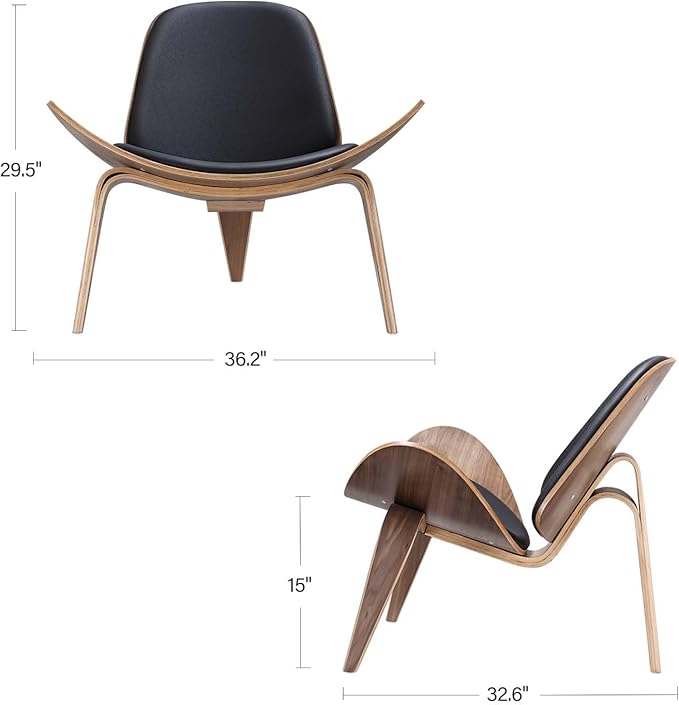Modern Shell Lounge Accent Chairs, Faux Genuine Leather Mid Century Armless