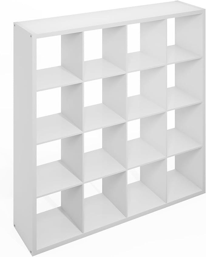 Furinno Simple Cube Storage Organizer, 16-Cube Display Shelf, Open Back