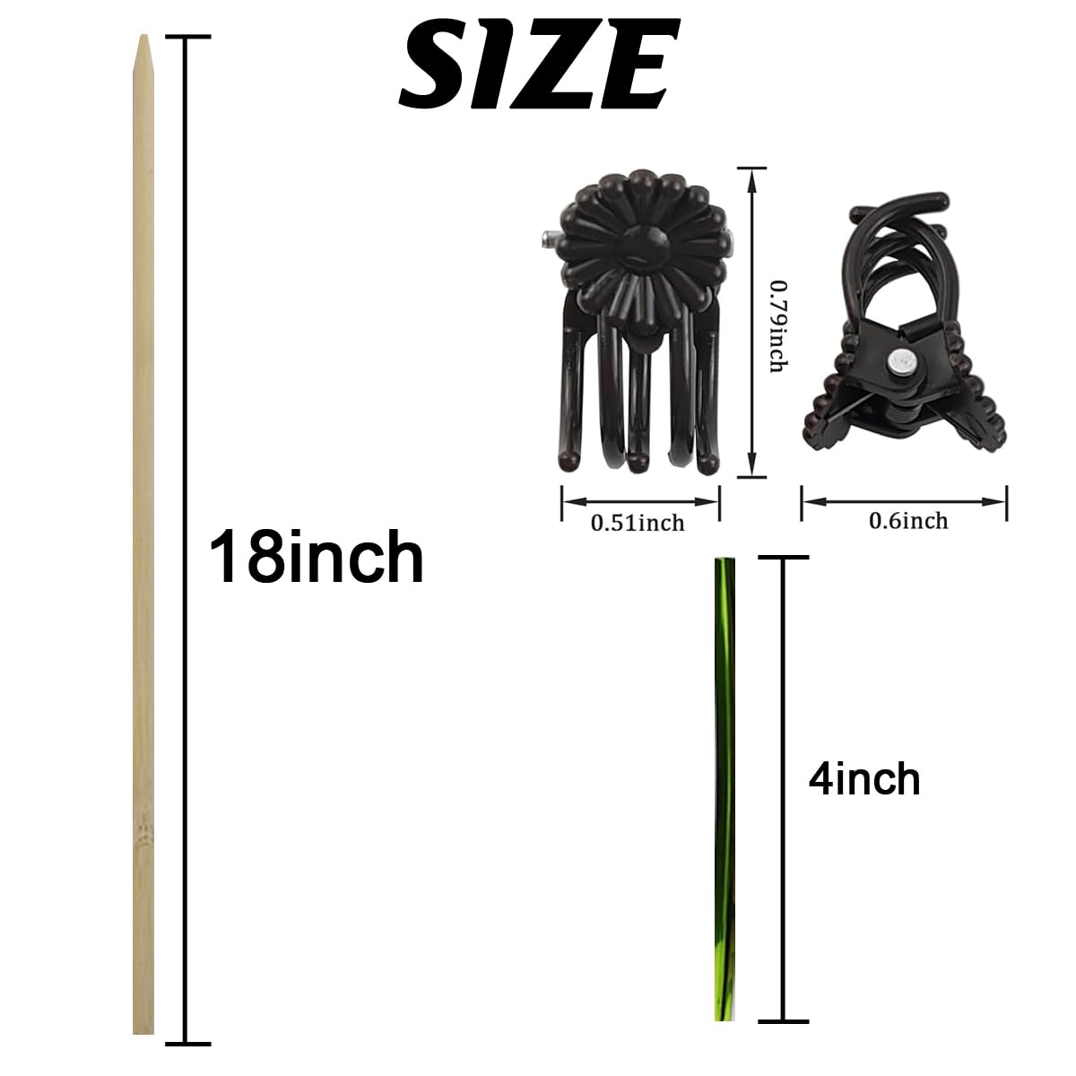 TIHOOD 200PCS/Set Bamboo Plant Stakes Kit, 50PCS Orchid Clips with 50PCS 18” Green Bamboo Plant Stakes, 100PCS Metallic Twist Ties for Supporting Stems Vines Stalks Grow Upright (Yellow)