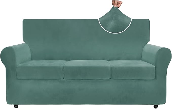 ZNSAYOTX Luxury Velvet Couch Cover 4 Piece Stretch Sofa Covers