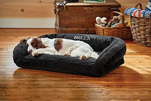 Orvis Comfort Fill-Eco Couch Dog Bed – Plush Three-Sided Bolster with Comfort Fill-Eco Cushion, Quilted Cover, Zip-Off & Machine Washable, Slate - Medium