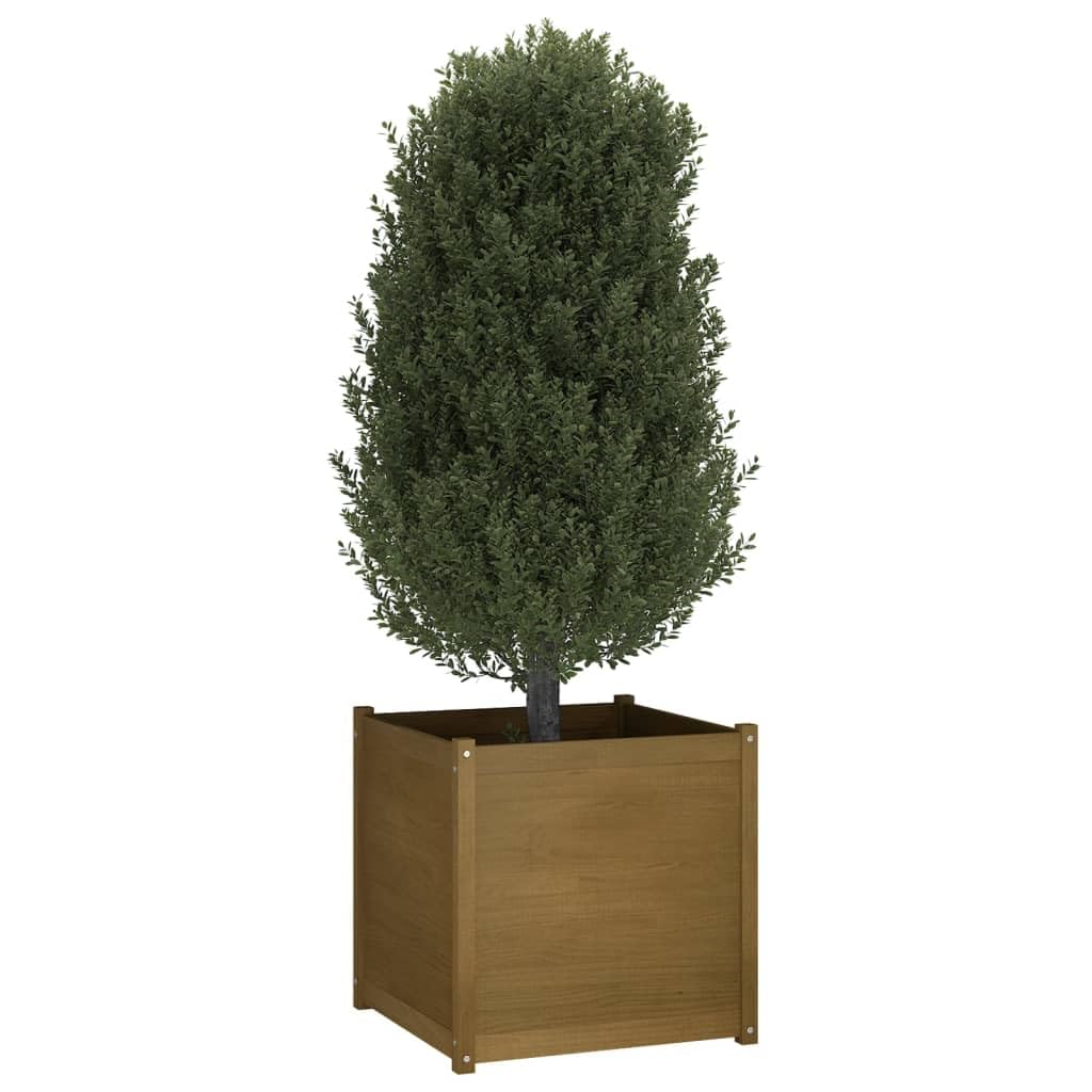 WRJENFSC Large Square Solid Pinewood Planter Box Honey Brown Outdoor for Gardens Terraces Patios Durable Spacious Raised Garden Bed Alternative Natural Wood Finish