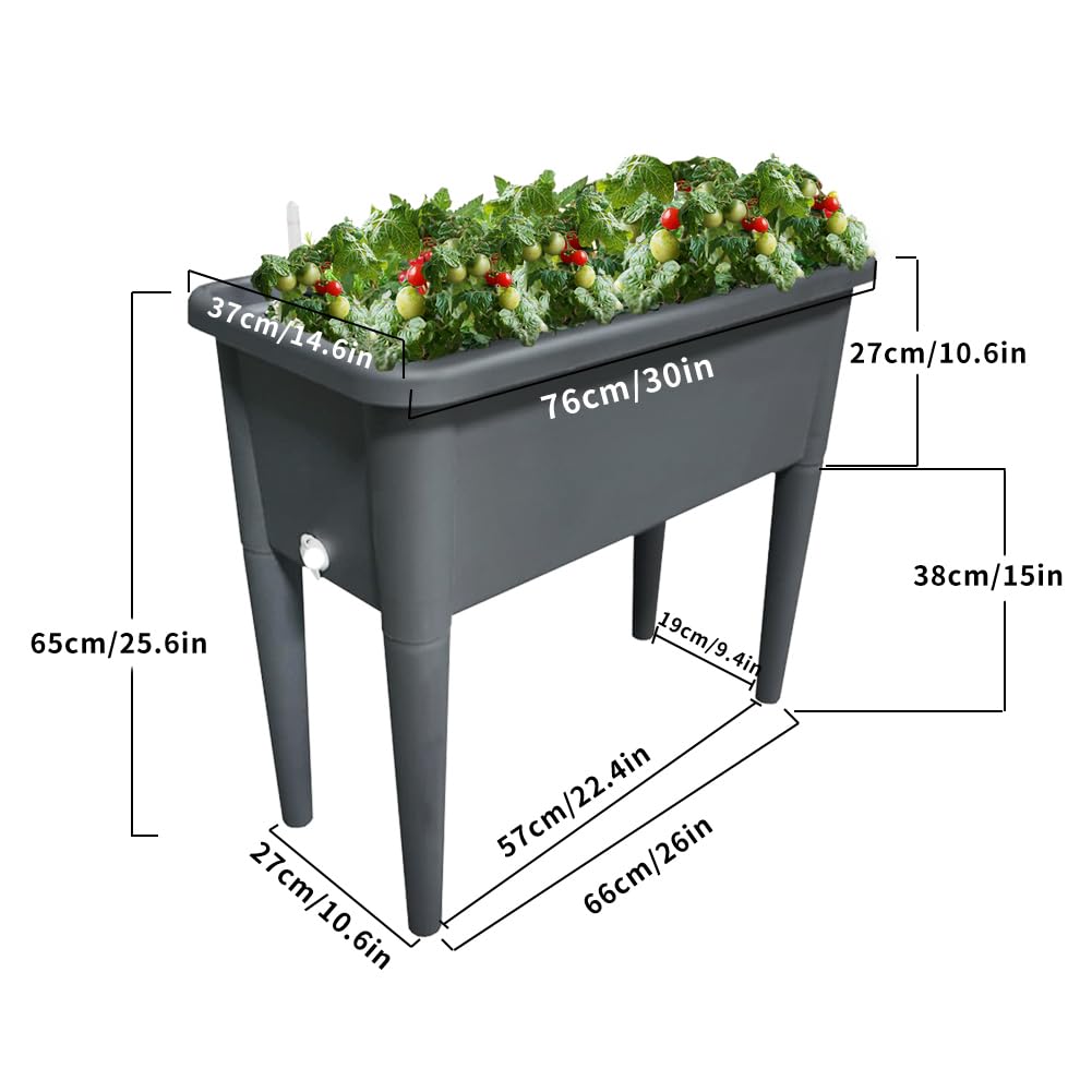 Megawodar 4 Pcs Self Watering Elevated Raised Garden Bed, Large Outdoor Plastic Planter Box Big Flower Plant Pot for Planting Flowers Vegetables and Herbs (4, Dark Grey)