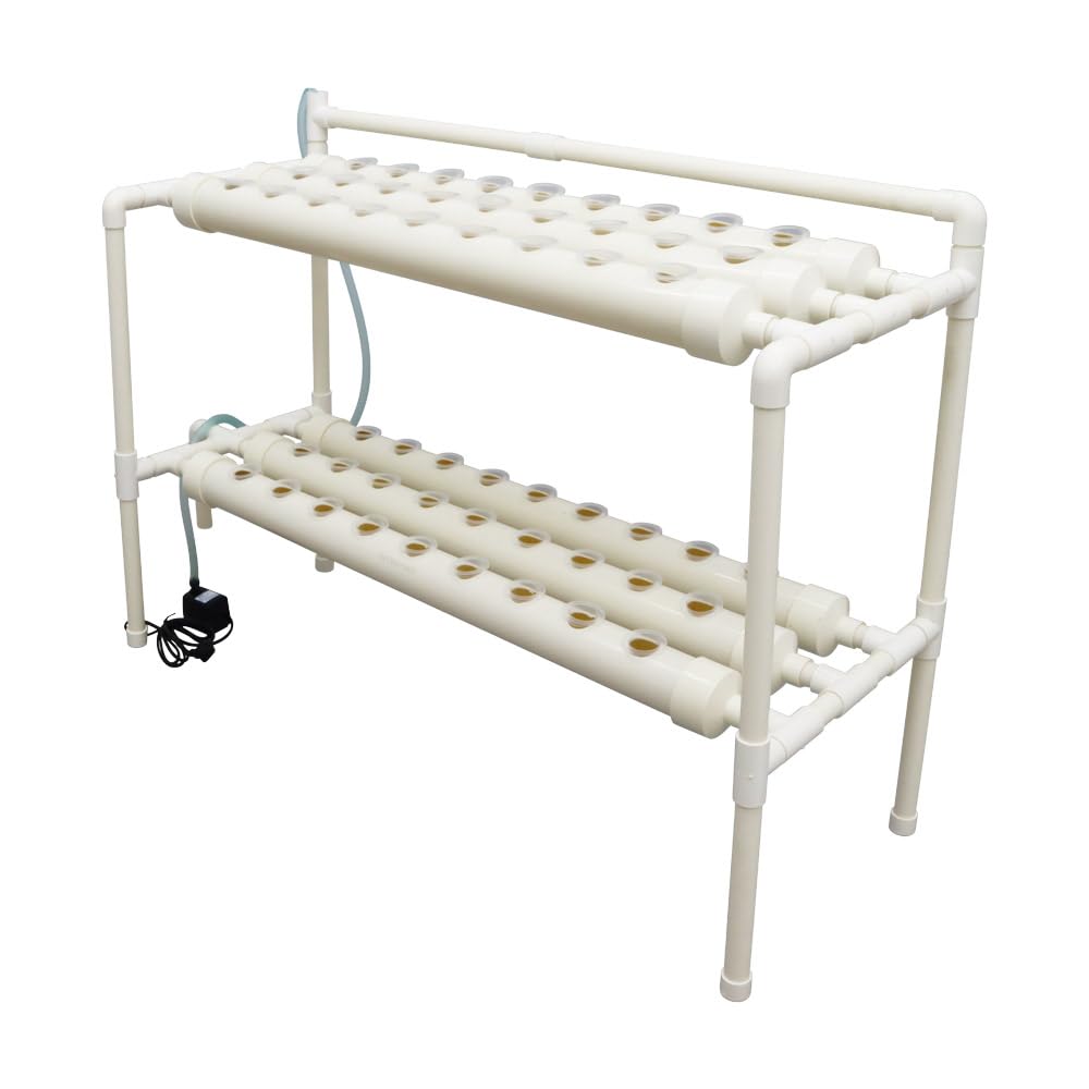 EQCOTWEA Wall-Mounted Hydroponic Grow Kit 54 Plant Sites Hydroponics Planting System 6 PVC Pipes Hydroponic Gardening Indoor System with 110V Water Pump,Planting Sponge,Hose
