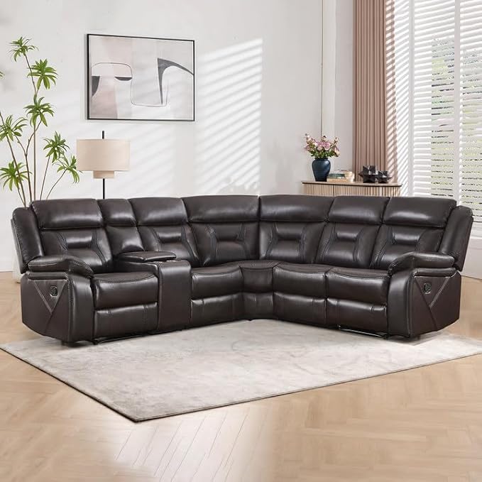 EBELLO Faux Leather Reclining Sectional Sofa Set