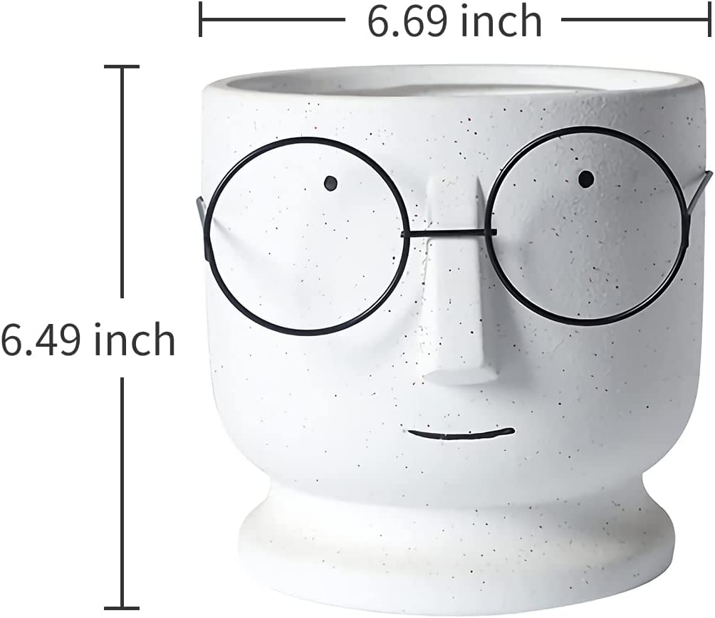 Face Planters Pots,5.12 inch Unglazed Terracotta Pots Ceramic Human Face Vase Succulent Head Planter Pot Face Flower Pot Containers with Drainage Hole for Indoor Plants Home Desk Dec(5.12 inch-White)