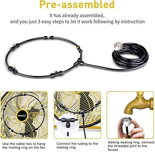 Outdoor Misting Fan Kit for a Cool Patio Breeze,Water Mister Spray for Cooling Outdoor,32FT (10M) Misting Line + 5 Brass Mist Nozzles + a Brass Adapter(3/4) Fit to Any Outdoor Fan