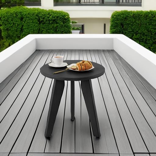 HDPS Outdoor Side Table, Small Round Side Table Weather-Resistant, Outdoor Side