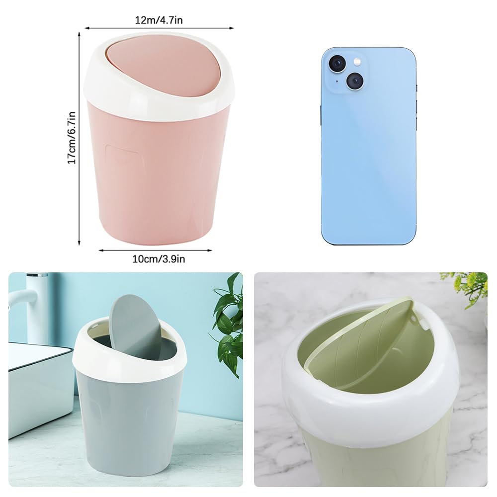 SITAKE 2 Pcs Plastic Mini Wastebasket Trash Can with 120 Trash Bags, Tiny Desktop Waste Garbage Bin with Swing Lid for Home, Office, Kitchen, Vanity Tabletop, Bedroom, Bathroom (Blue + Pink)