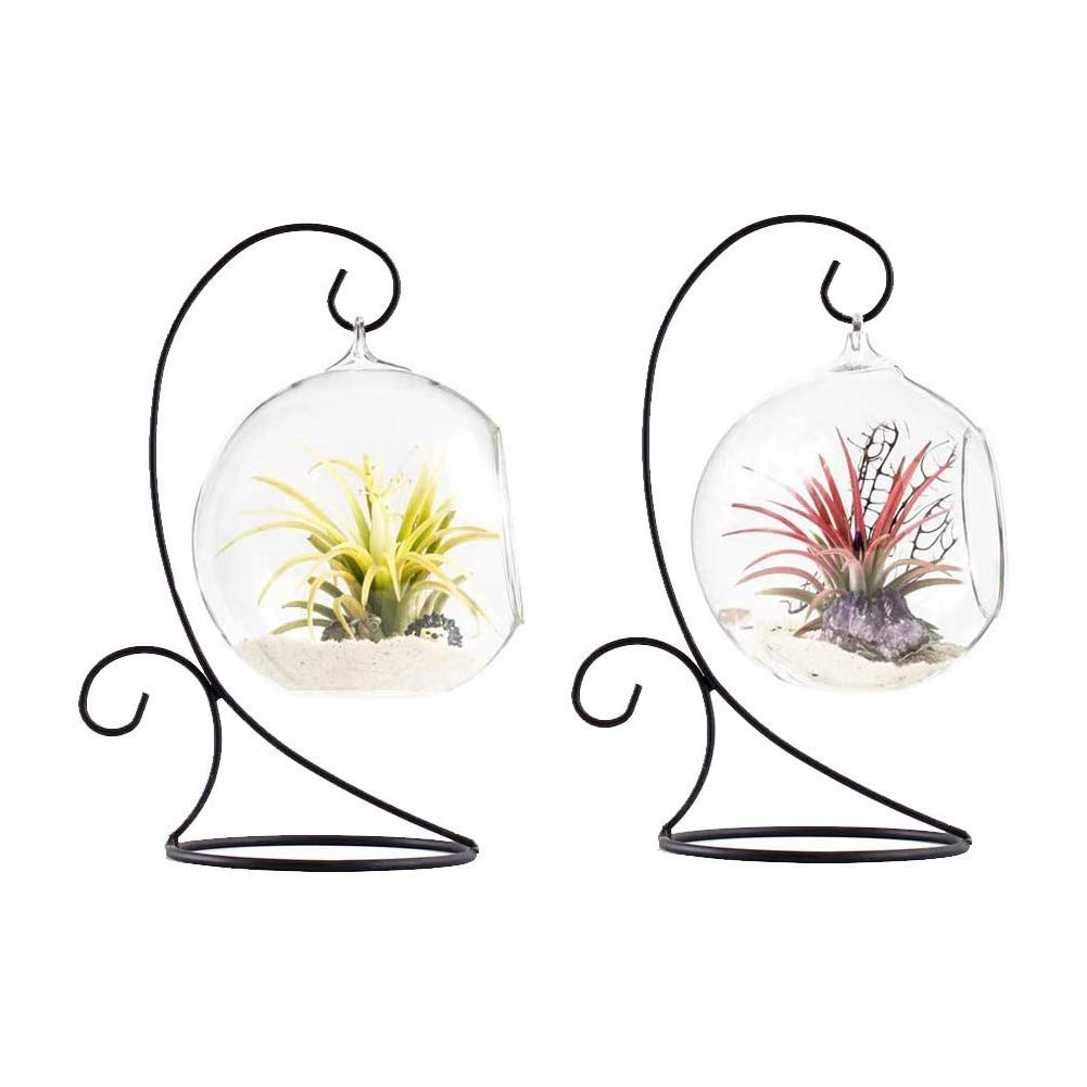 Waroom Home Metal Ornament Display Stand Set of 2 - Iron Ornament Holder for Air Plant, Hanging Glass Terrarium Globe Ball, Candle Glass Globe, Witch Ball, Lantern, Flower Pot (11.5")