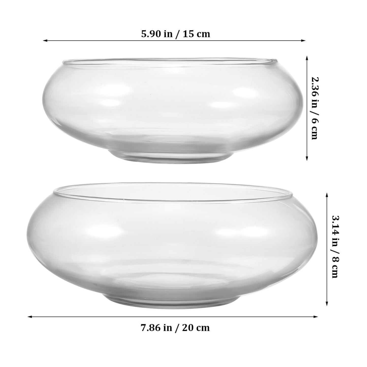 BESPORTBLE Glass Fish Bowl Vase - 2pcs Clear Shallow Bowl Planter Round Terrarium Hydroponic Planter Flower VAE for Plants Succulent Air Plant Candy Bowl, 15.00X15.00X6.00CM