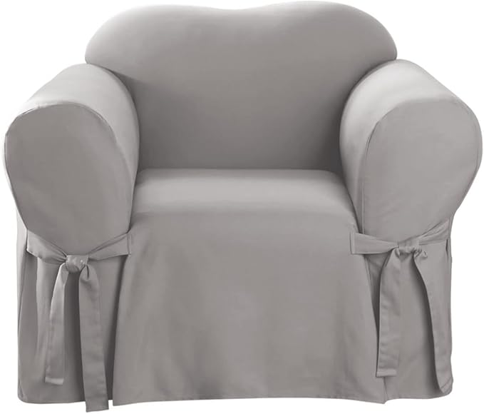 SureFit Cotton Duck Armchair Box Cushion One Piece Slipcover, Chair Cover
