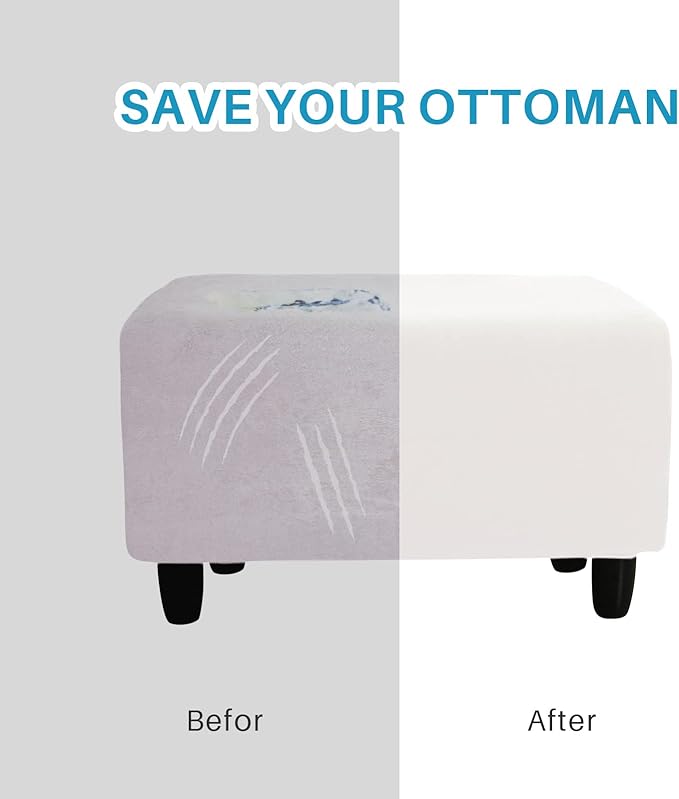 Ottoman Cover, Stretch Rectangle Velvet Ottoman Slipcovers of Foot Stool