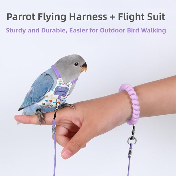 Bird Harness Leash Set Adjustable Vest Anti-Lost Wrist Strap for Parakeet Cockatiel Conure Lovebird (Blue, Budgie 4 * 8cm / 4g)