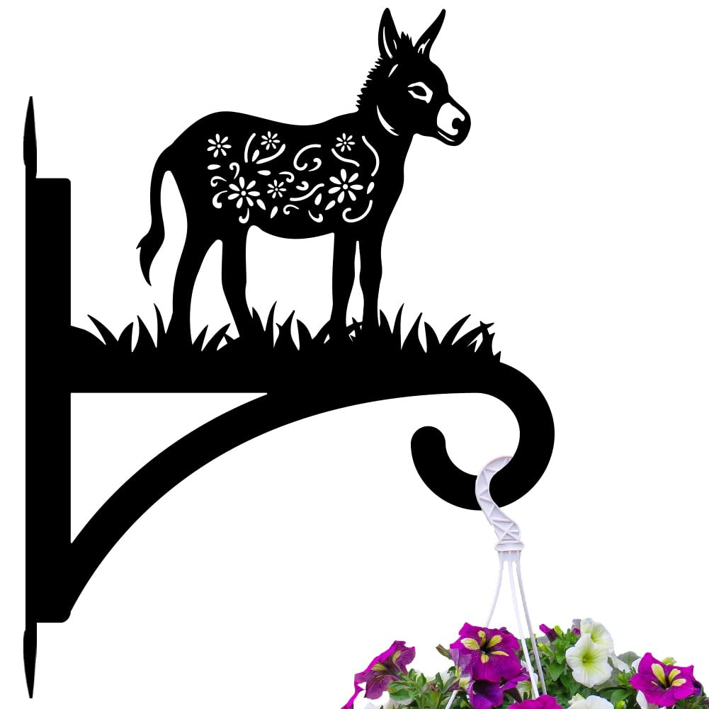 peacoblue Iron Plant Hangers Hooks for Outdoor Indoor Hanging Plants Flower Fern Pots Lantern Bird Feeder Wind Chime,12"x15.7" Weather Resistant Metal Wall Holder for Porch Garden Farmhouse(Donkey)