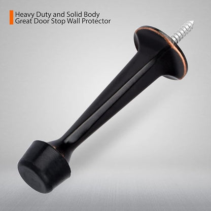 6 Pack Solid Rigid Door Stops - Heavy Duty Door Stoppers Wall Protector with Soft Rubber Tips, Oil Rubbed Bronze