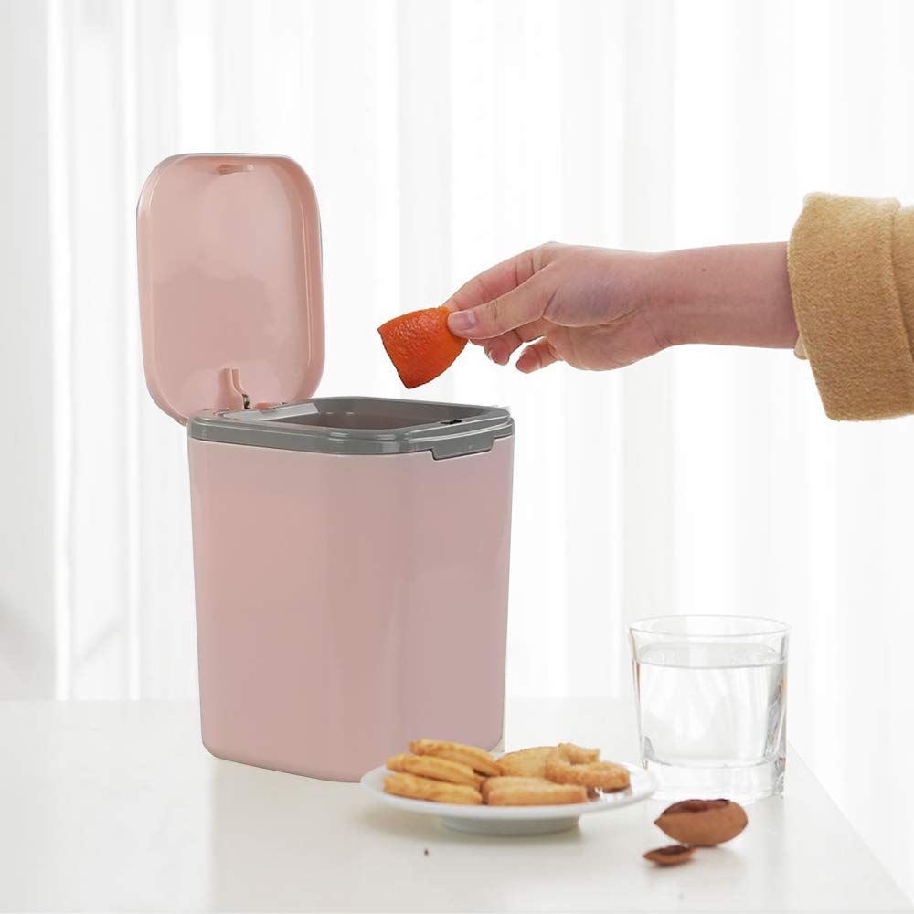 Morcte 0.5 Gallon Tiny Trash Can, Mini Desktop Garbage Can with Push Button Lid, Pink