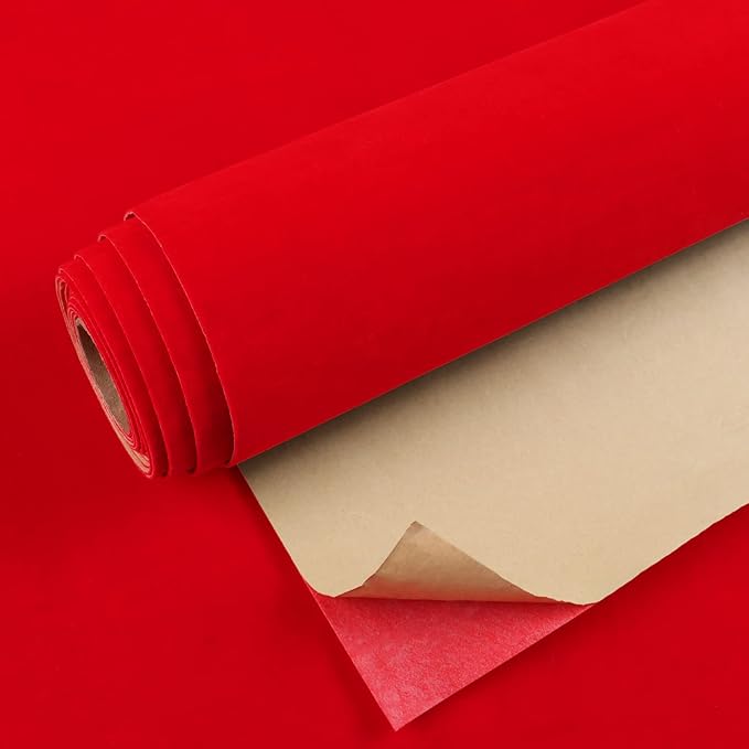 VEELIKE Bright Red Velvet Flocking Liner Self Adhesive Felt Drawer Liners