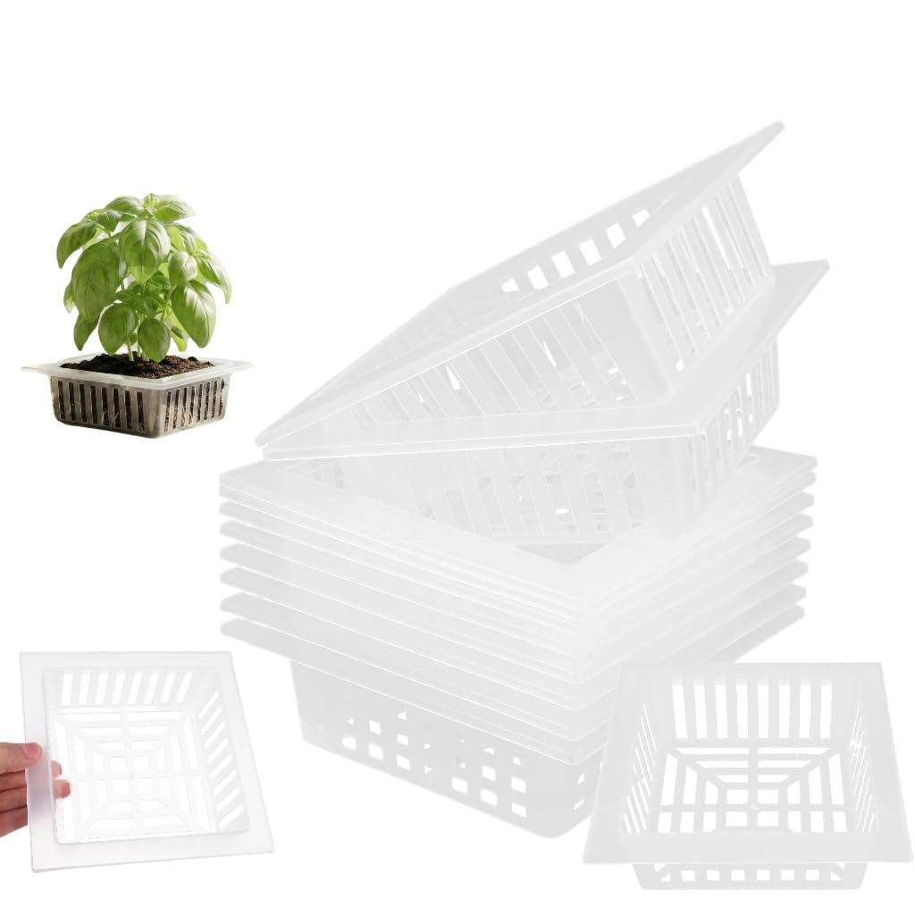 Totority Hydroponic Mesh Net Pots 10 Pack 6.10In Square Planting Baskets with Drainage Holes for Vegetables Flowers Orchids Tomatoes Peppers Reusable Garden Mesh Cups for Home Gardening