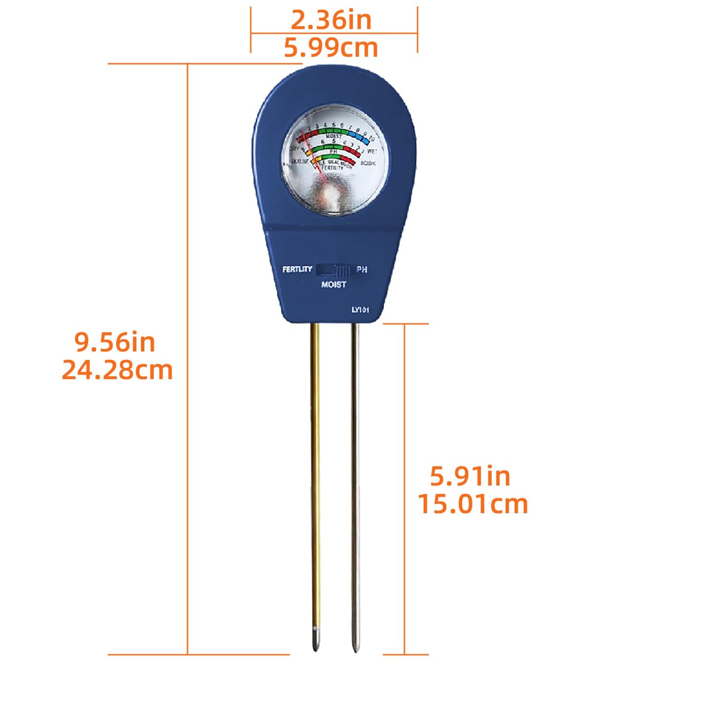3-in-1 Soil Moisture Meter pH & Fertility Tester, No Battery Needed Plant Soil Test Kit for Houseplants, Garden, Lawn & Farm, Plug-and-Read Soil Acidity Meter for Indoor Outdoor Potted Plants (Blue)
