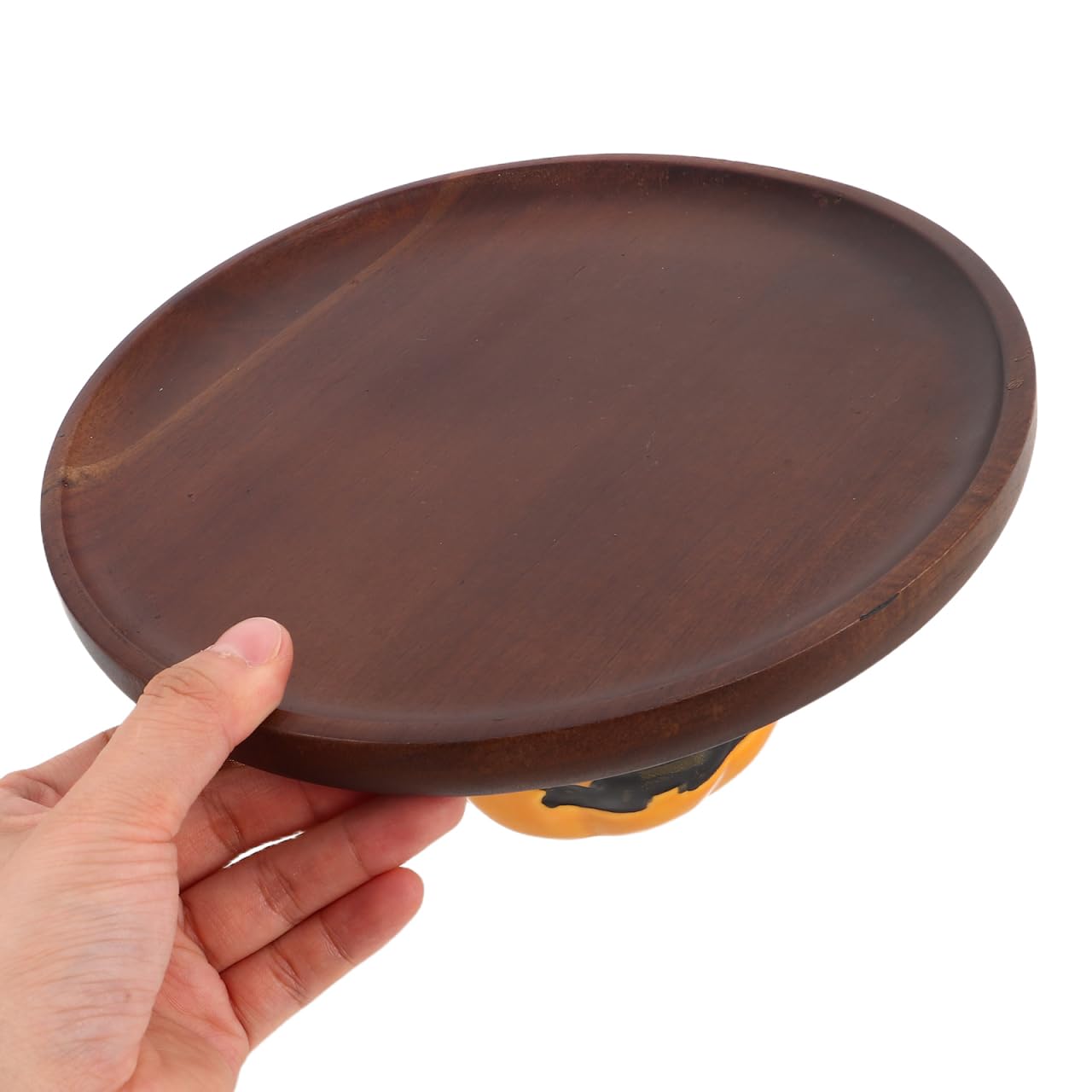 STOBAZA Halloween Pumpkin Serving Tray Rustic Wooden Dessert Platter with Ceramic Stand for Party Snacks Bread Candy Display 8.46X8.46X3.94 Inches