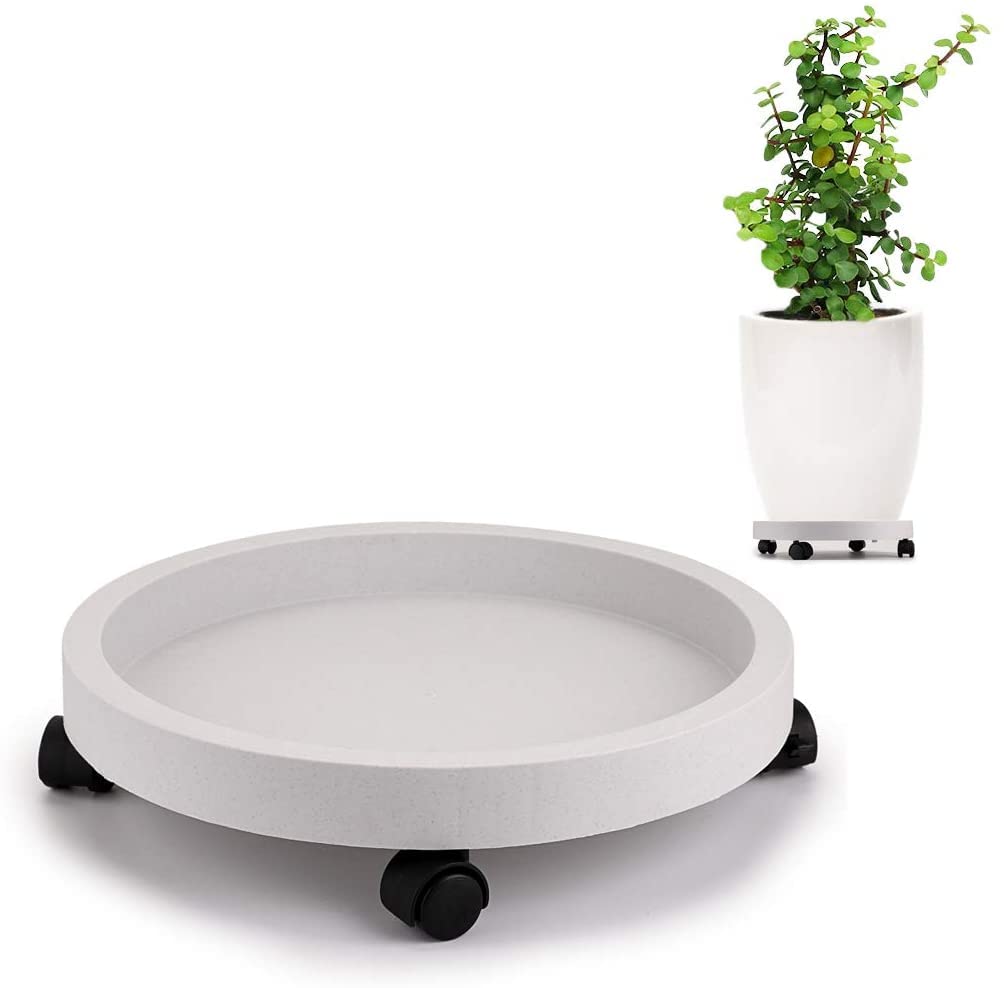 itechpanda Outdoor Roll Around Plant Caddy with Wheeled Planter Pallet, Heavy Duty Plant Tray Round Planter Trolly for Moving Large Potted Trees,Ceramic Heavy Plants (Small)