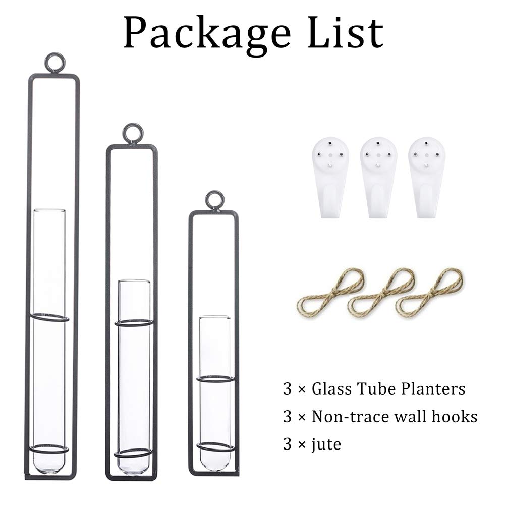 Sziqiqi Glass Propagation Station Test Tube Vases Clear Glass for Cuttings, Buds, Greenery Hydroponic Plant Propagation Home Balcony Bath Wall Decoration Floral Container Set of 3 Black
