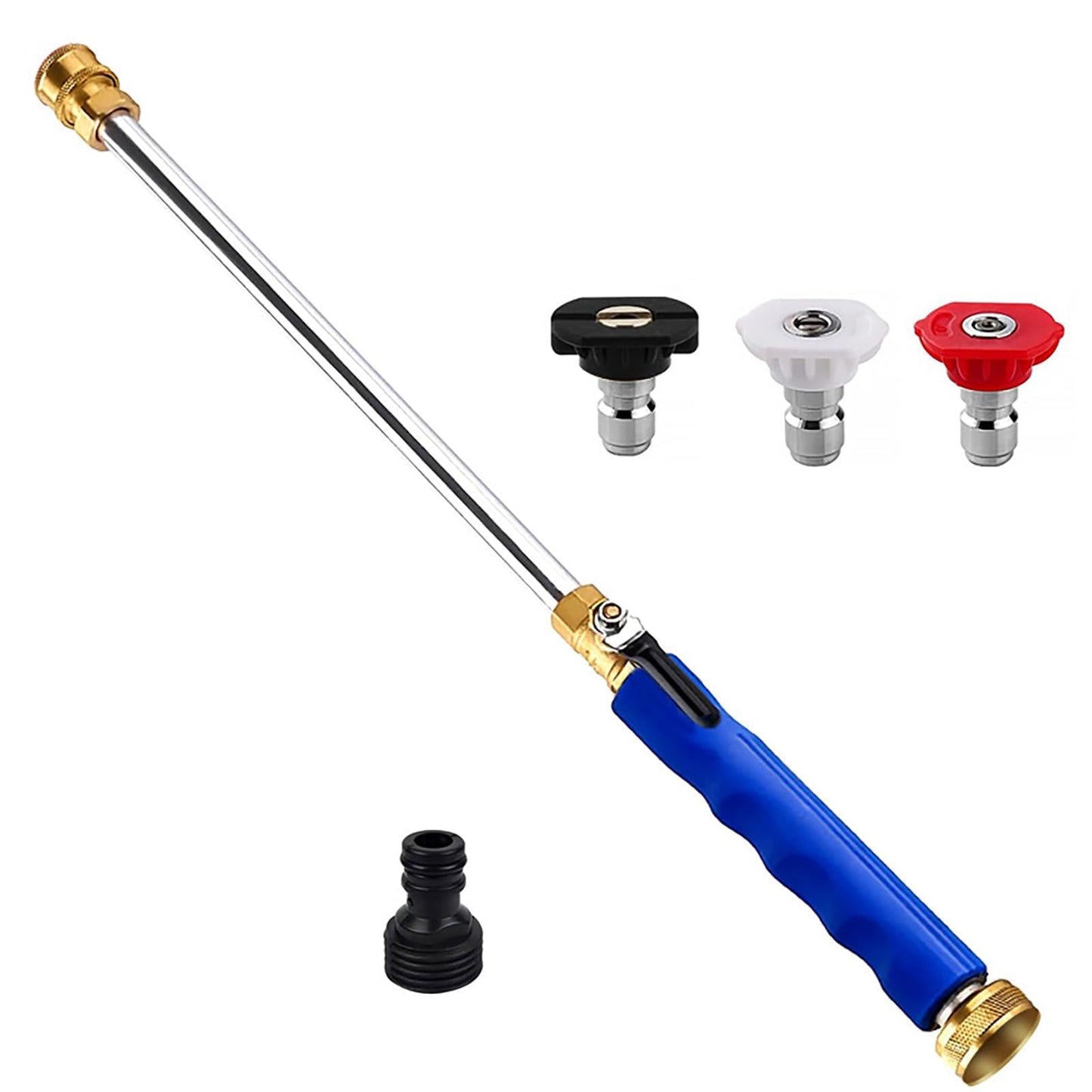 Jet Nozzle Power Washer Wand Hose Nozzle, Hydro Jet High Pressure Watering Sprayer Tool with 3 Different Nozzles, Water Hose Nozzle with Quick Connectors for Car, Gutter, Window Washing, Blue