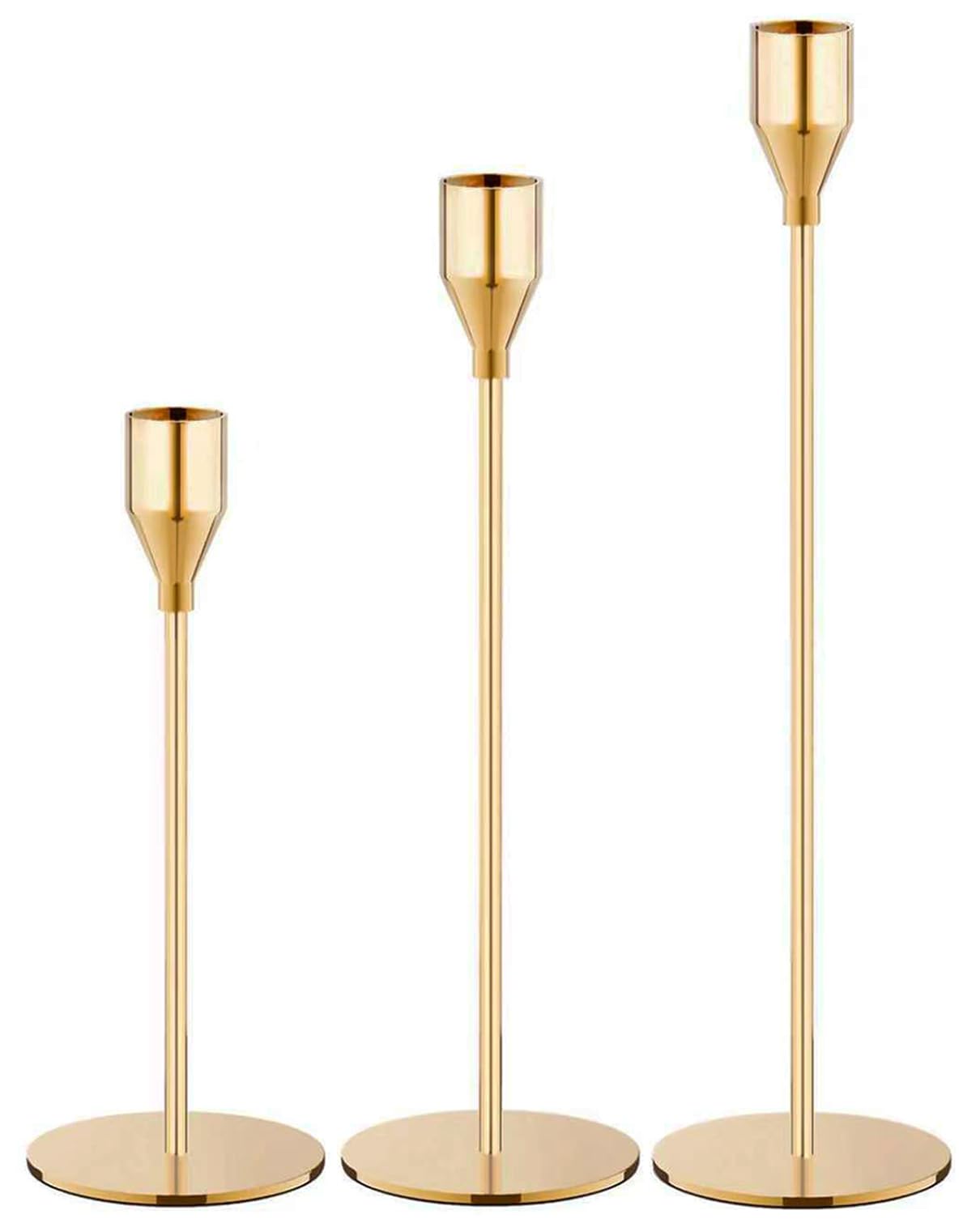 NLBTW Gold Taper Candle Holders, Set of 3 Metal Candlestick Holders for Candle Sticks Holder Decor, Ideal for Mantle Table Centerpiece, Weddings, Dining, Housewarming Gift & Anniversaries